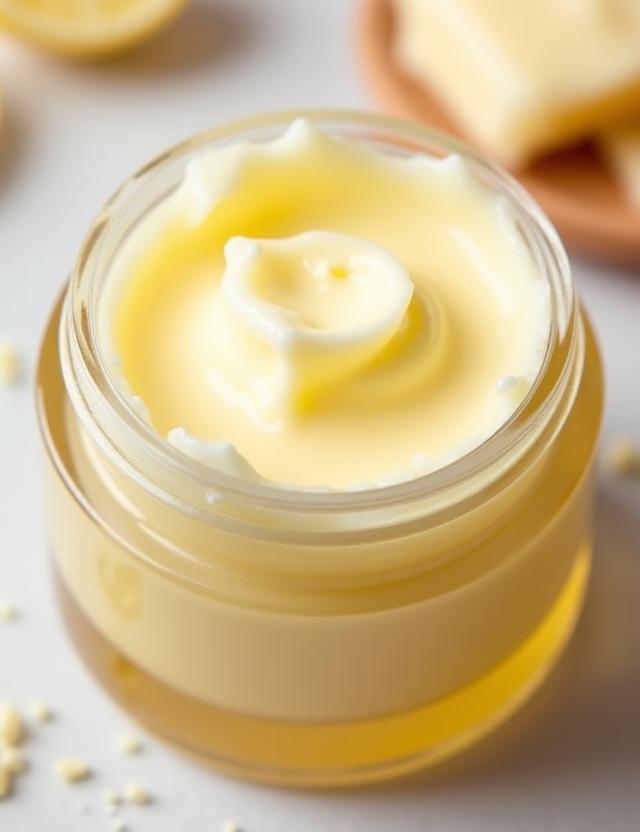 Offener Tiegel mit reichhaltigem Sheabutter-Handbalsam.