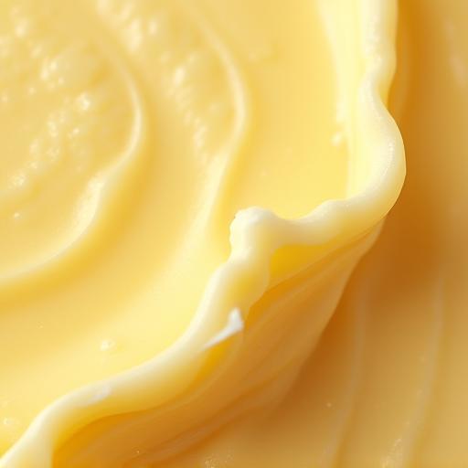 Nahaufnahme von cremiger, unraffinierter Sheabutter.